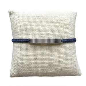 NWOT Fossil Stainless Steel Engravable aid Navy Blue Cord Slide Lock Bracelet